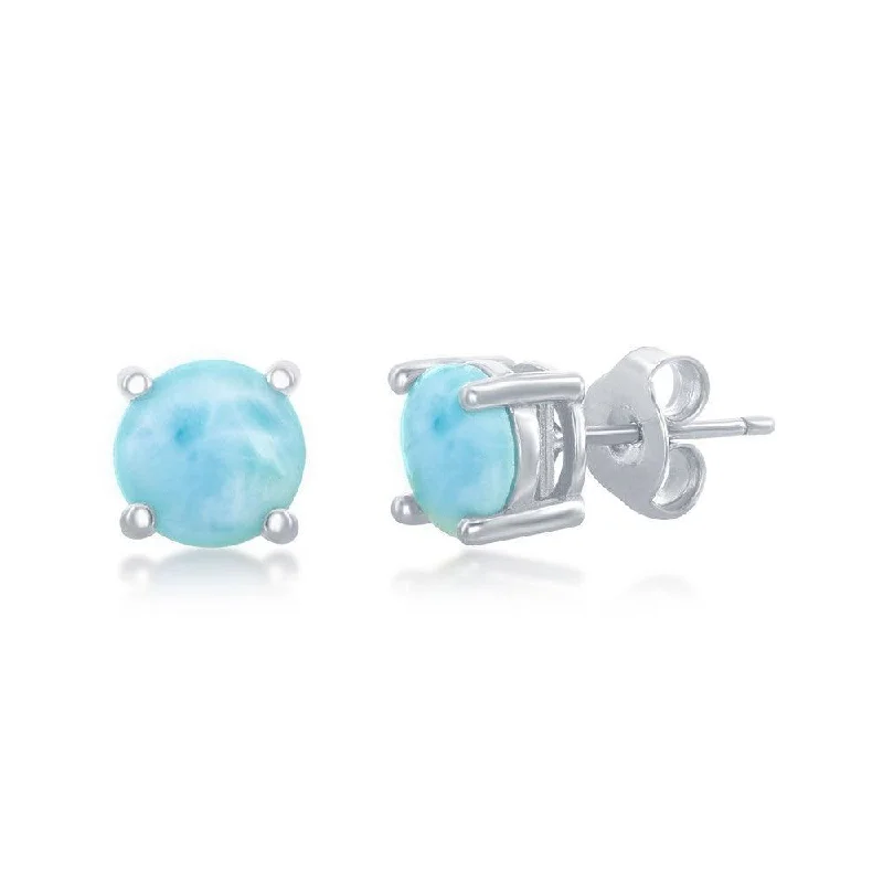 women’s boho earrings-Sterling Silver 6mm Larimar Stud Earrings