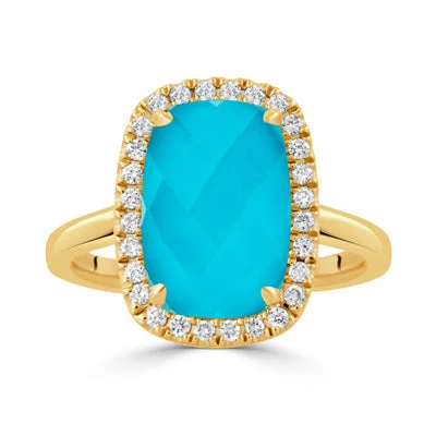 18K Gold Turquoise Diamond Ring