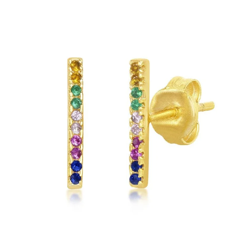 women’s luxury earrings-Sterling Silver Gold Plated Rainbow CZ Stud Earrings