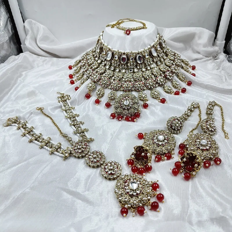 women’s vintage necklace-Gehana Mahal Gold Plated Kundan Stone Semi Bridal Necklace Set