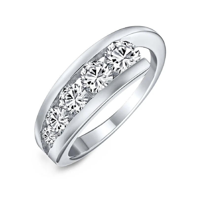 women’s round ring-Modern Bride CZ Cocktail Statement Ring: Sterling Silver Anniversary Band