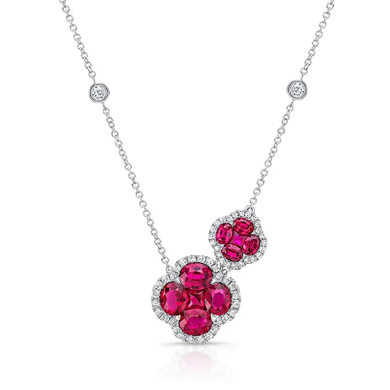 women’s bohemian pendant necklace-Ruby and Diamond Necklace