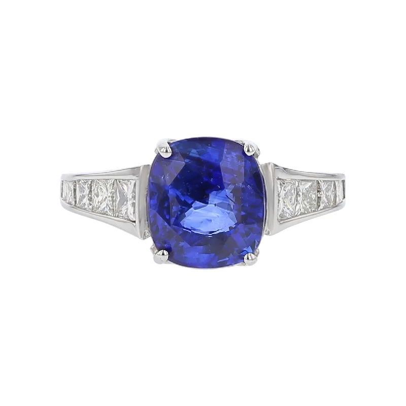 Cushion-cut Sapphire and Graduated Diamond Ring