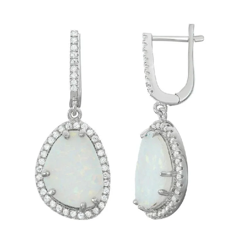 women’s pearl earrings-Sterling Silver White Inlay Opal Triangle Earrings