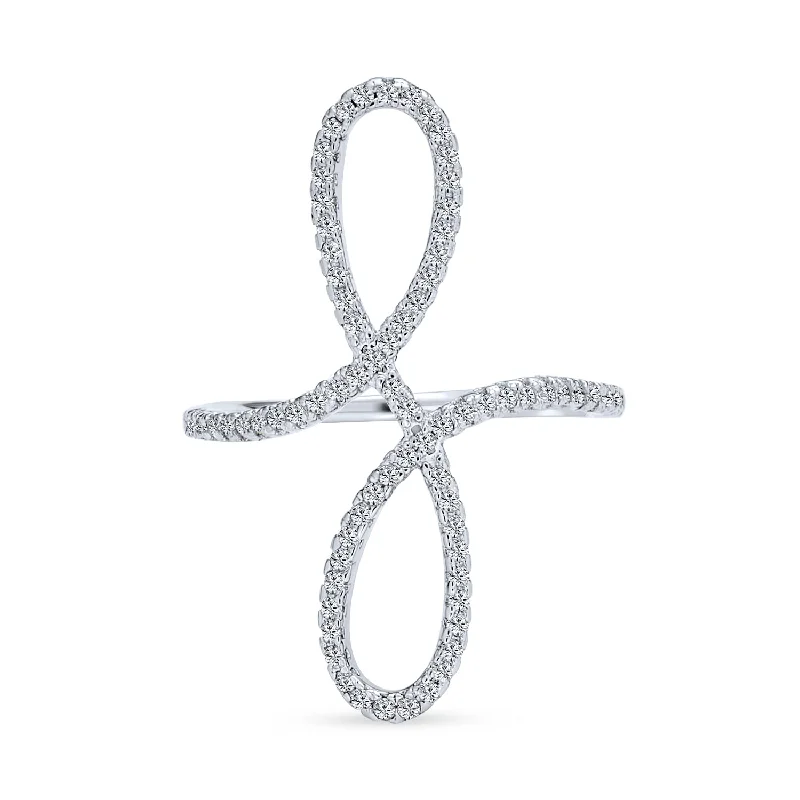 women’s zirconia ring-Simple Romantic Cocktail Statement Ring with Pave Cubic Zirconia in Sterling Silver