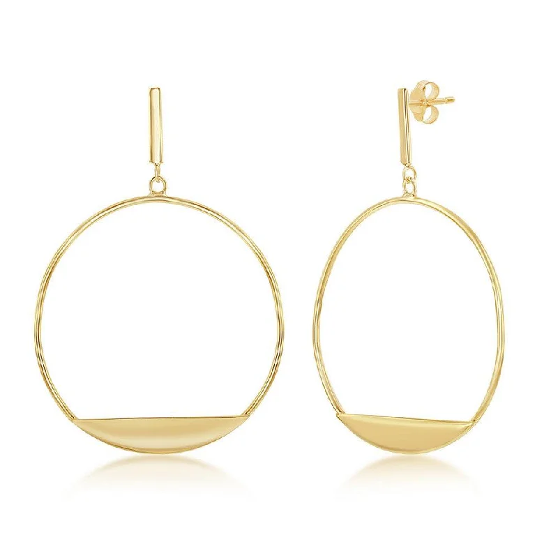 women’s multi-stone earrings-Sterling Silver Gold Plated Bar with Hoop Earrings