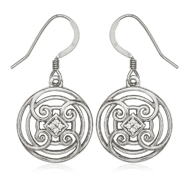 women’s fancy earrings-Sterling Silver Circle with CZ Center Earrings