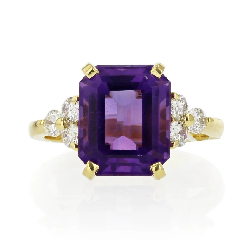 18K Gold Amethyst Diamond Ring