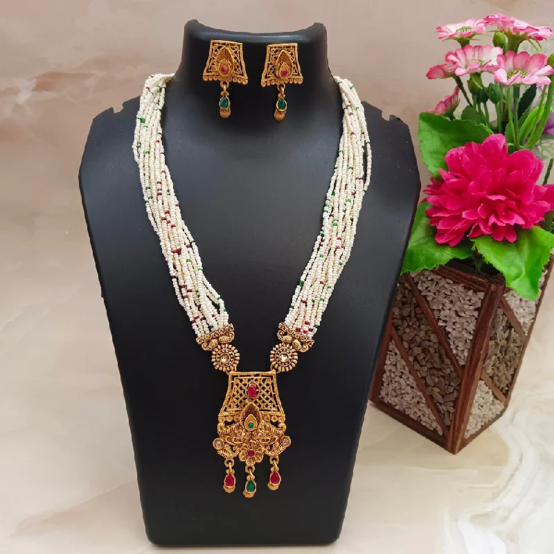 women’s fine gold necklace-Darshana Jewels Gold Plated Pota And Pearl Long Necklace Set