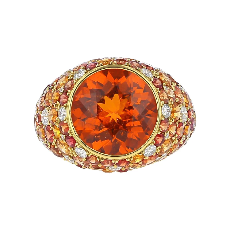 18k Yellow Gold Mandarin Garnet, Sapphire and Diamond Ring