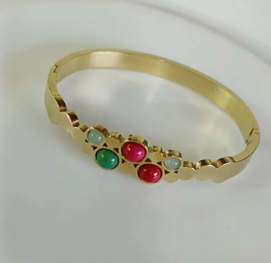 women’s engagement rings with teal sapphires-women’s classic bracelet-Tarohi Jewels Stainless Steel Gold Plated Multi Coloured Kada - STKD 4850