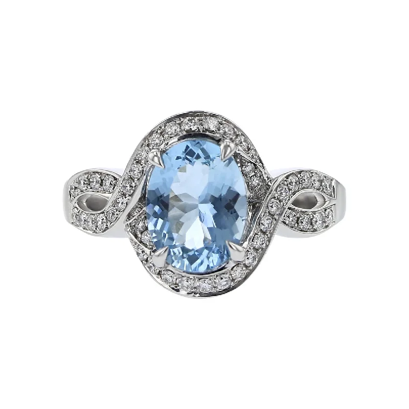 14K White Gold Aquamarine and Diamond Ring