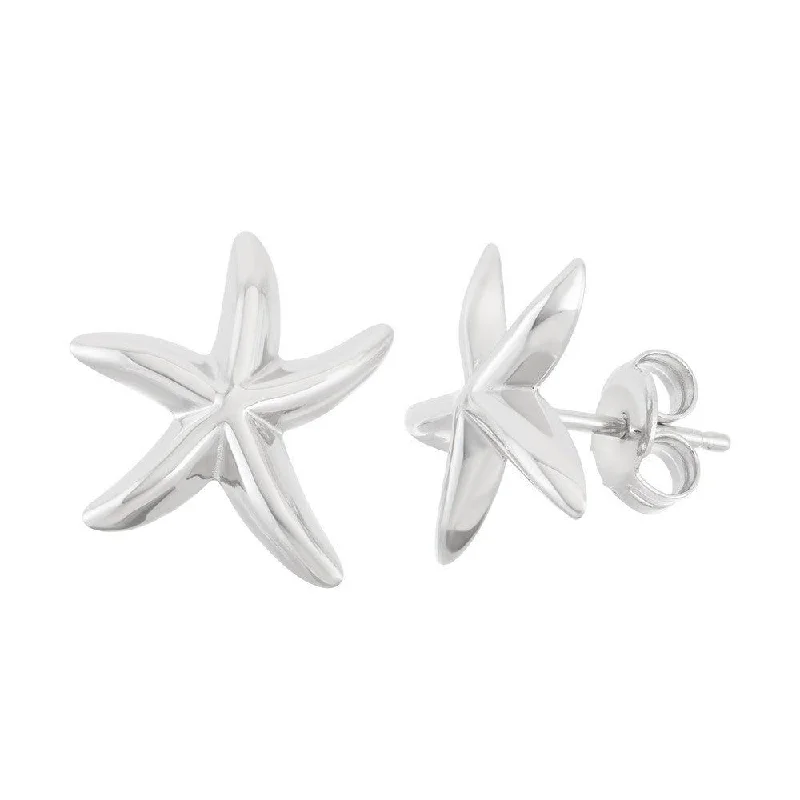 women’s huggie earrings-Sterling Silver Shiny Starfish Stud Earrings