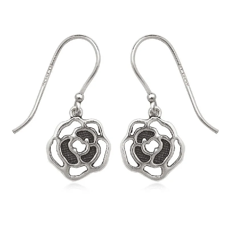 women’s triangle earrings-Sterling Silver Oxidized Open Rose Earrings