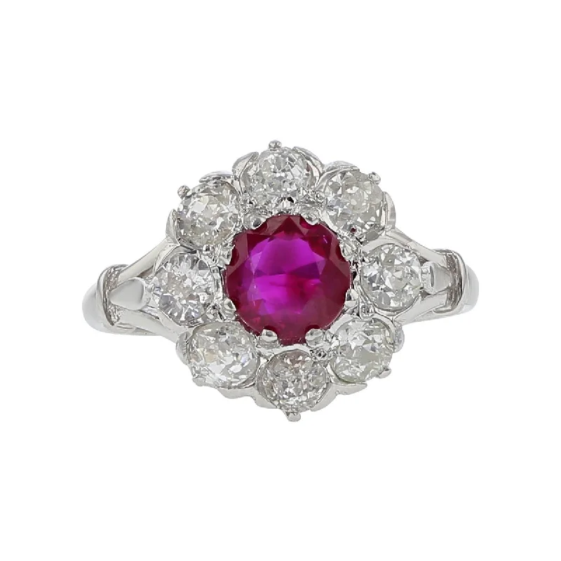 Edwardian Platinum Burma Ruby and Diamond Ring