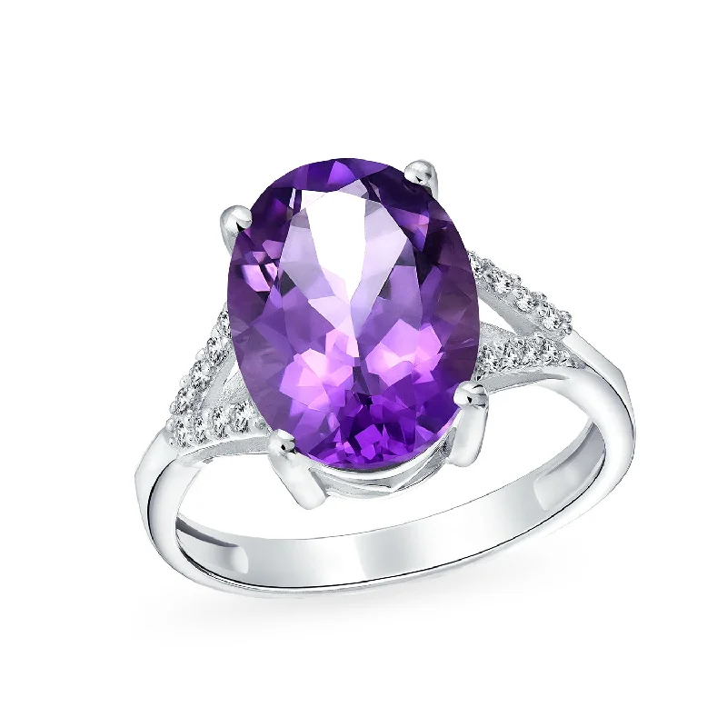 women’s gold signet ring-Purple Amethyst Silver Ring with 383-CT Gemstone and Split Shank Design