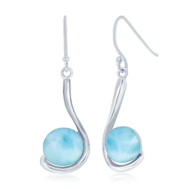 women’s statement drop earrings-Sterling Silver Round Larimar Earrings