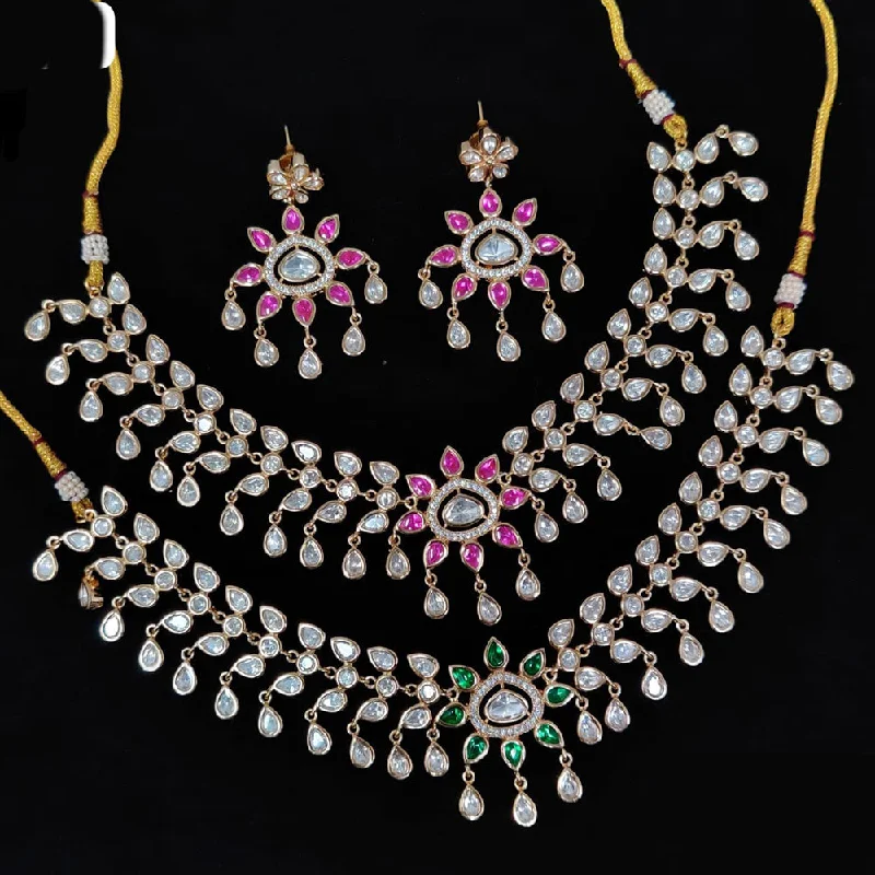 women’s luxurious necklace-JCM Polki Kundan Stone Necklace Set