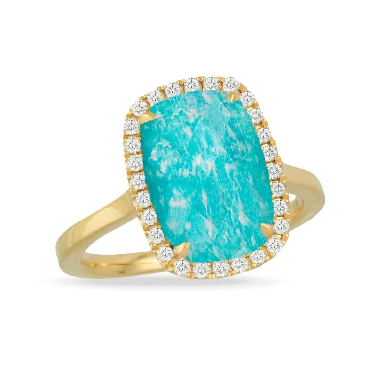 18K Gold Quartz & Amazonite Diamond Ring