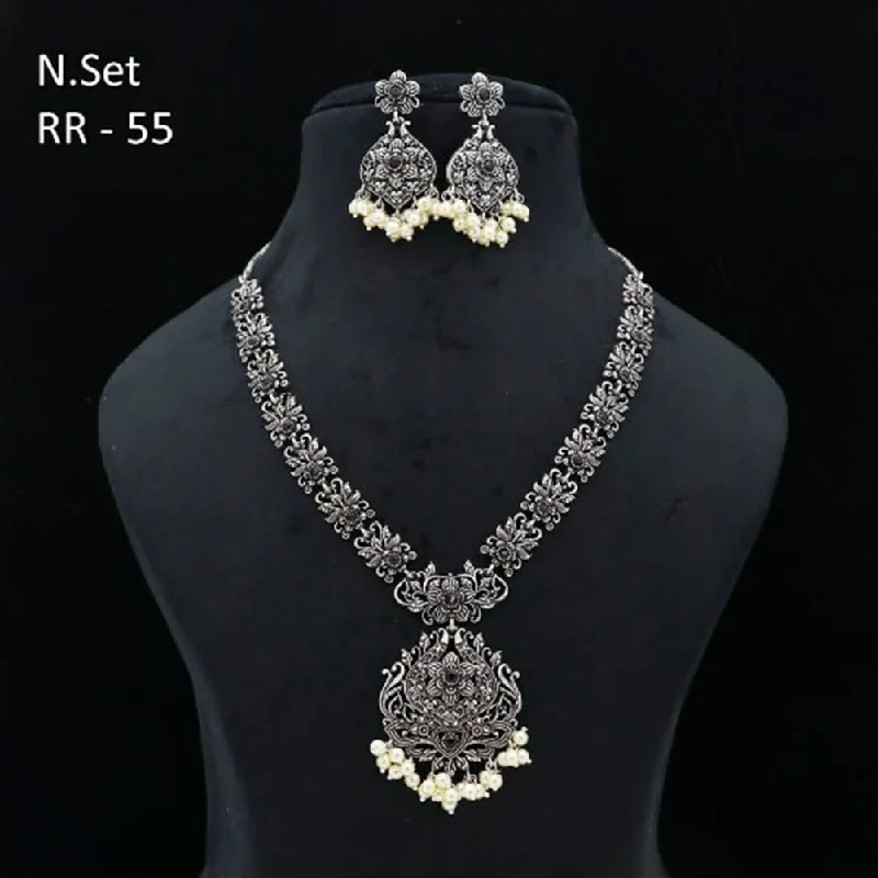 women’s antique necklace-Darshana Jewels Oxidised Plated Pearl Necklace Set