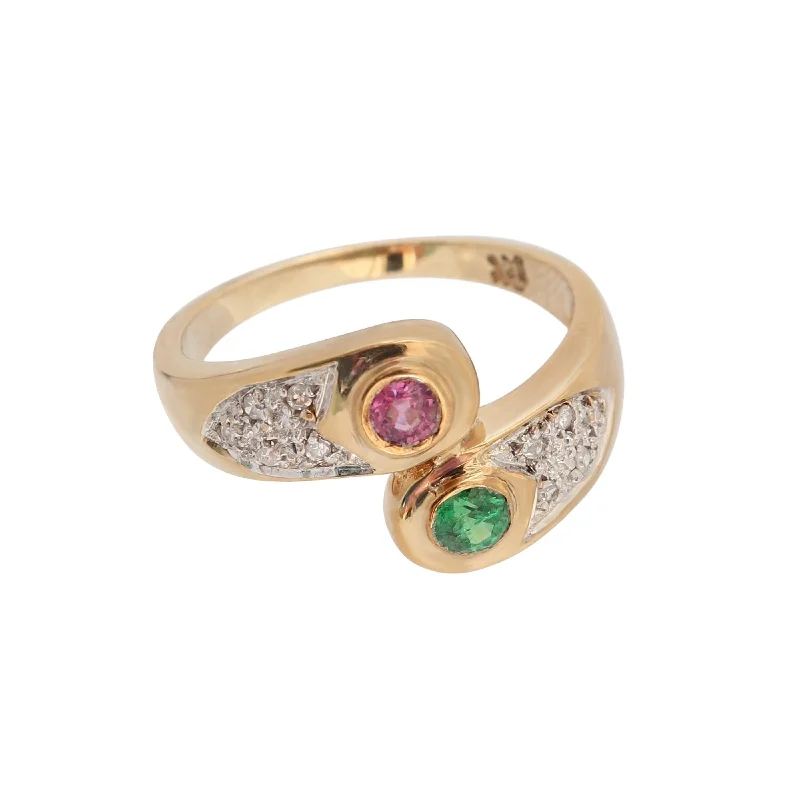 Diamond Ring with Pink Sapphire and Green Tsavorite