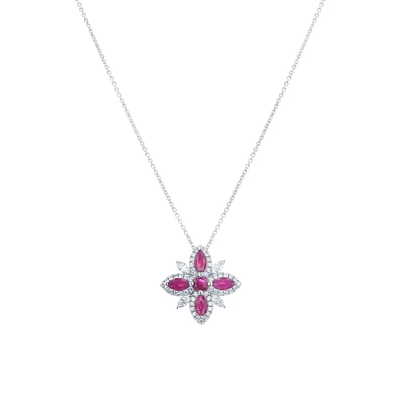 women’s pearl cluster necklace-Ruby Lotus Pendant Necklace