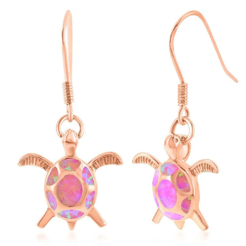 women’s dangly earrings-Sterling Silver Pink Inlay Opal Turtle Earrings