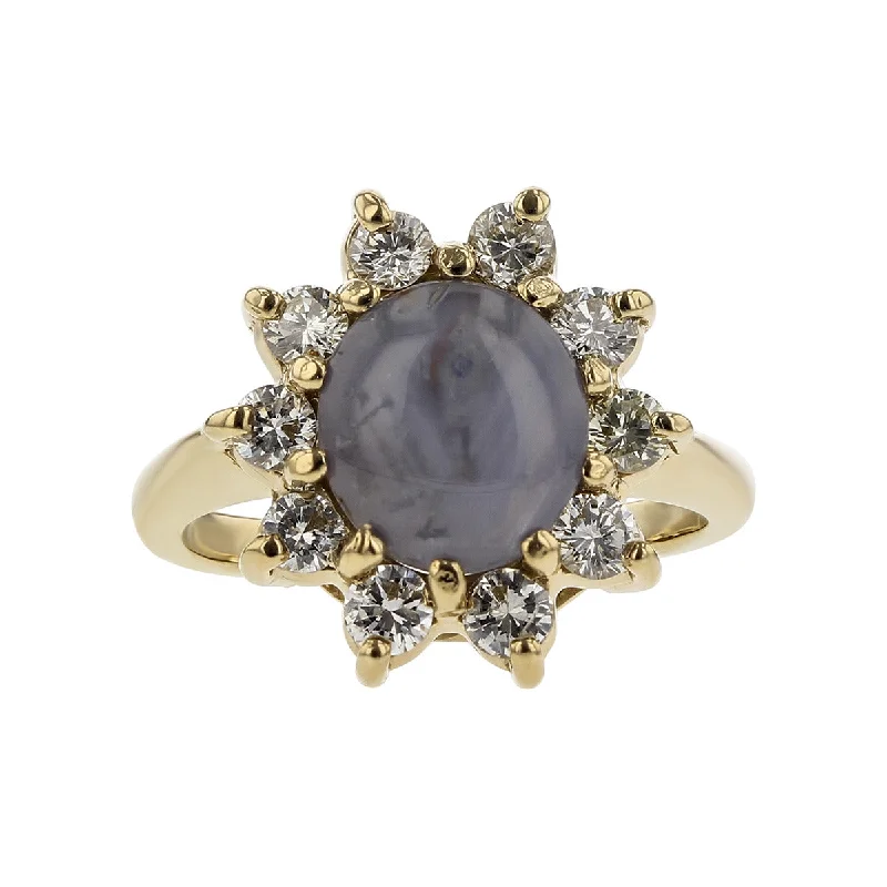 14K Cabochon Star Sapphire and Diamond Ring