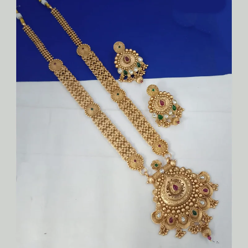 women’s fashion necklace-Padmawati Bangles Gold Plated Pota Stone Long Necklace Set