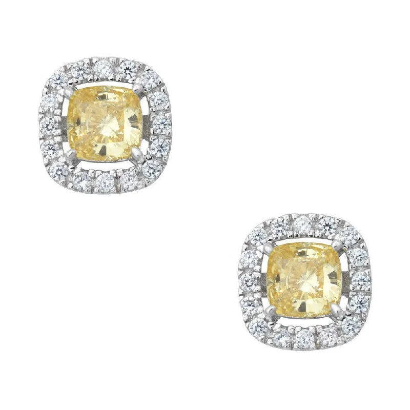 women’s crystal chandelier earrings-Sterling Silver Yellow Canary Square Stud Earrings