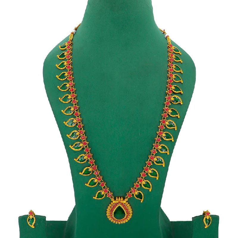 women’s diamond necklace-Mahavir Gold Plated Pota Stone Long Necklace