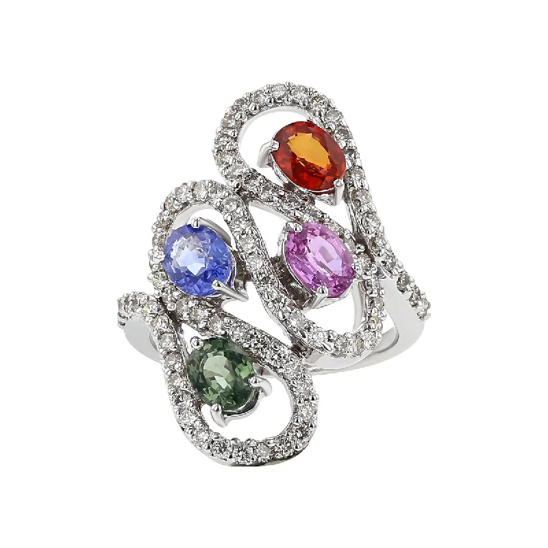 Green, Blue, Pink and Orange Sapphire and Diamond Ring