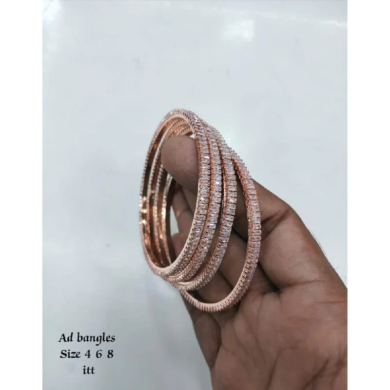 women’s diamond engagement rings-women’s silver bracelet-Akruti Collection Rose Gold Plated AD Bangles Set