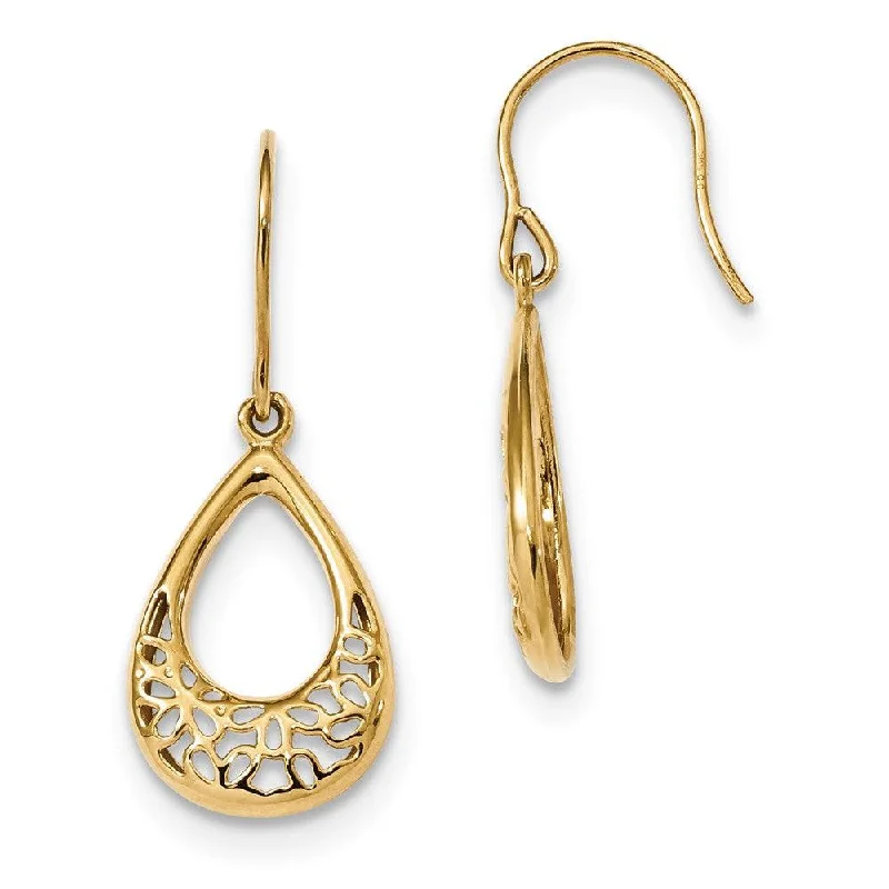 women’s heart-shaped earrings-14k Polished Floral Teardrop Shepherd Hook Earrings