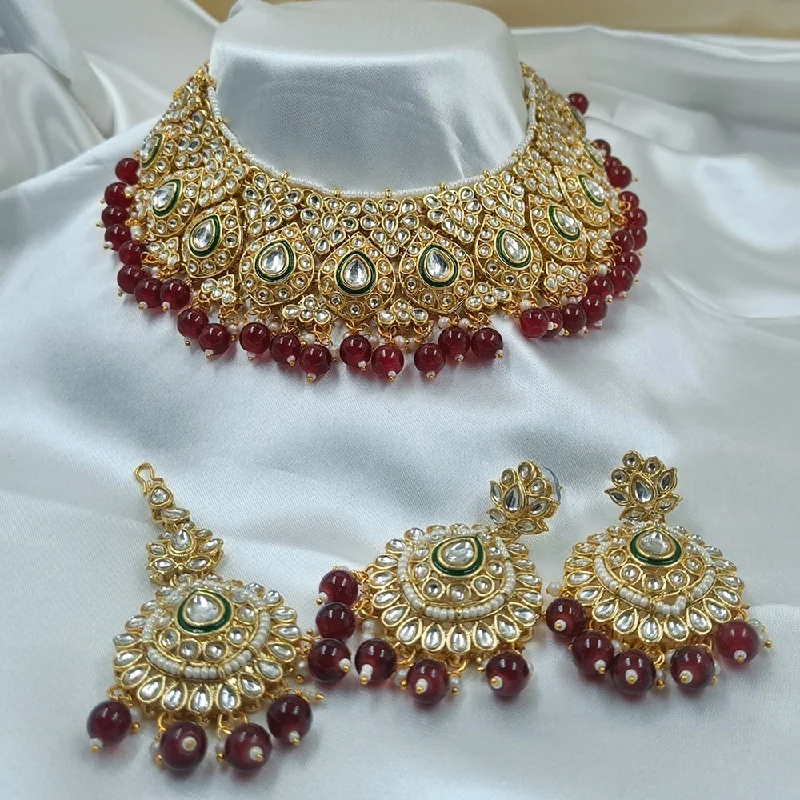 women’s fine gold necklace-Gehana Mahal Gold Plated Kundan Stone Choker Necklace Set