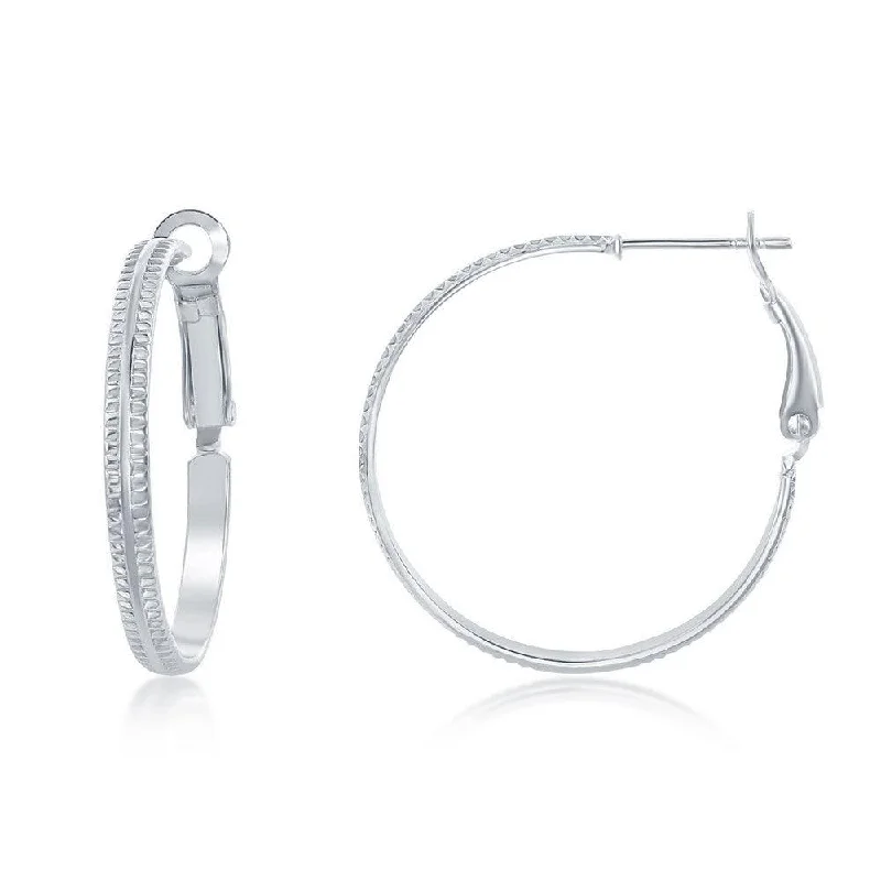 women’s large hoop earrings-Sterling Silver Double Ridge Hoop Earrings, 30 mm