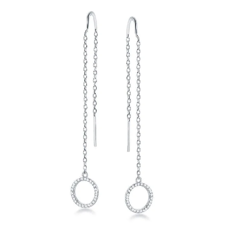 women’s crystal stud earrings-Sterling Silver Hanging Open CZ Circle Earrings