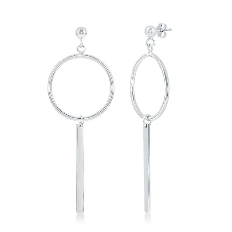 women’s gold chandelier earrings-Sterling Silver Open Circle with Bar Earrings