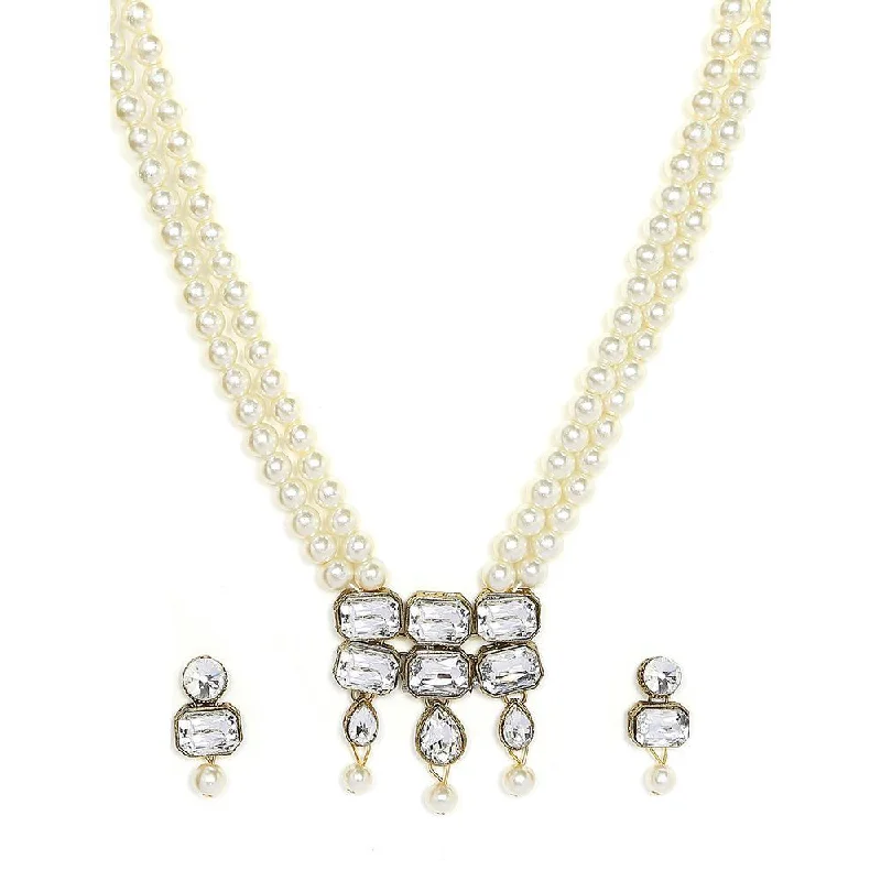 women’s infinity pendant necklace-Mahi Traditional Kundan Studded Artificial Pearl Necklace Jewellery Set with Earrings For Women (VNCJ100262)