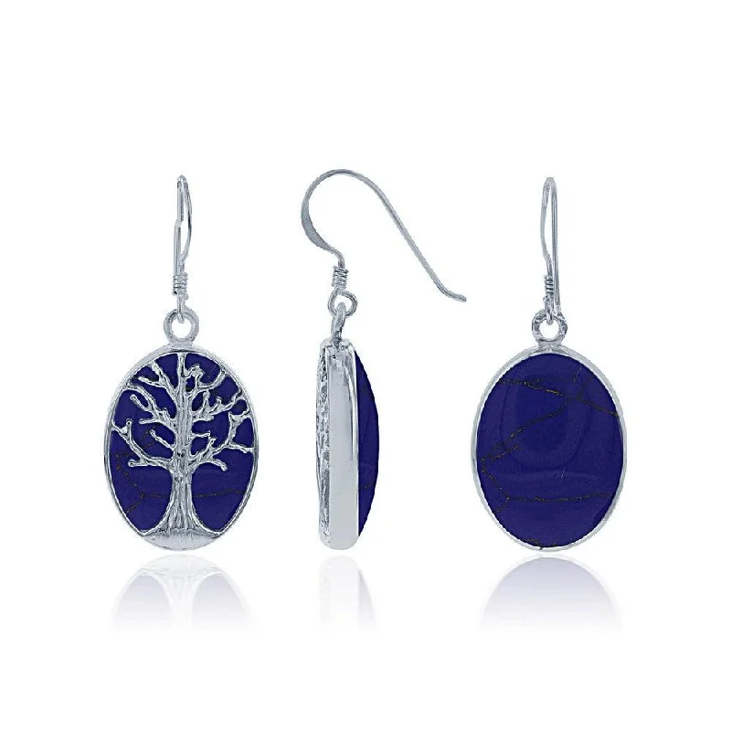 women’s oval earrings-Sterling Silver Blue Lapis with Tree Earrings