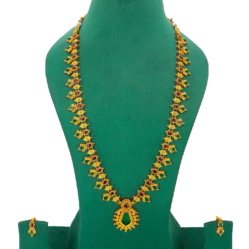 women’s gemstone necklace-Mahavir Gold Plated Pota Stone Long Necklace