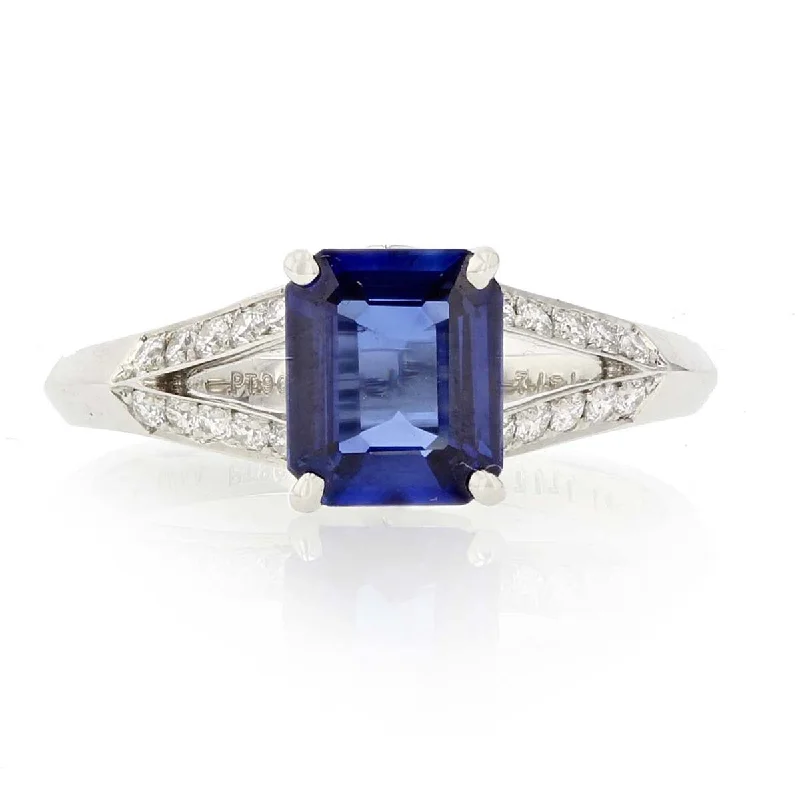 Platinum Blue Sapphire Diamond Ring