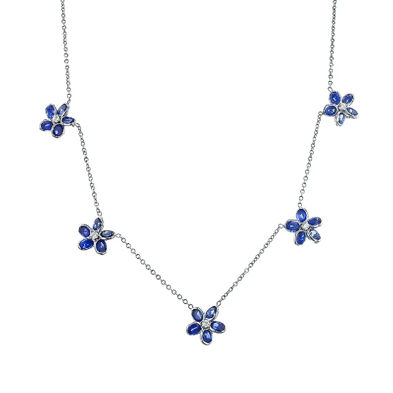 women’s bridal diamond necklace-Platinum Sapphire and Diamond Necklace