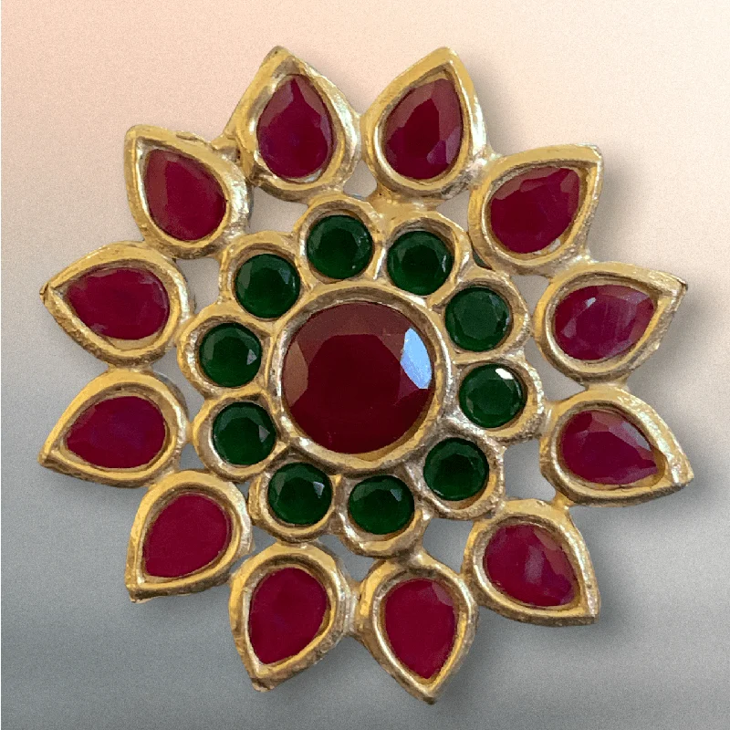 women’s elegant ring-DJR33 Kundan ring  red green ( READY TO SHIP)