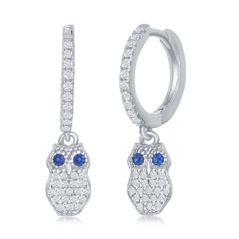 women’s glamorous earrings-Sterling Silver Small Huggie Hoop CZ Owl Earrings