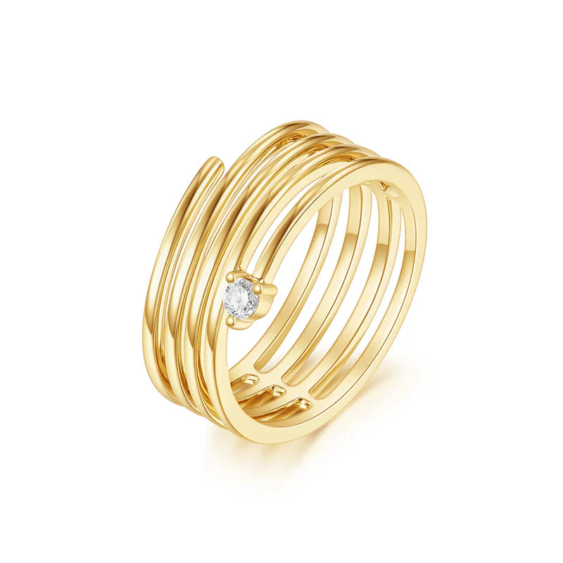 14K Spiral With Single Diamond Ring