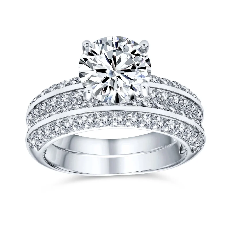 women’s engagement ring-Traditional 3CT Cubic Zirconia Cocktail Statement Ring in Sterling Silver Eternity Band