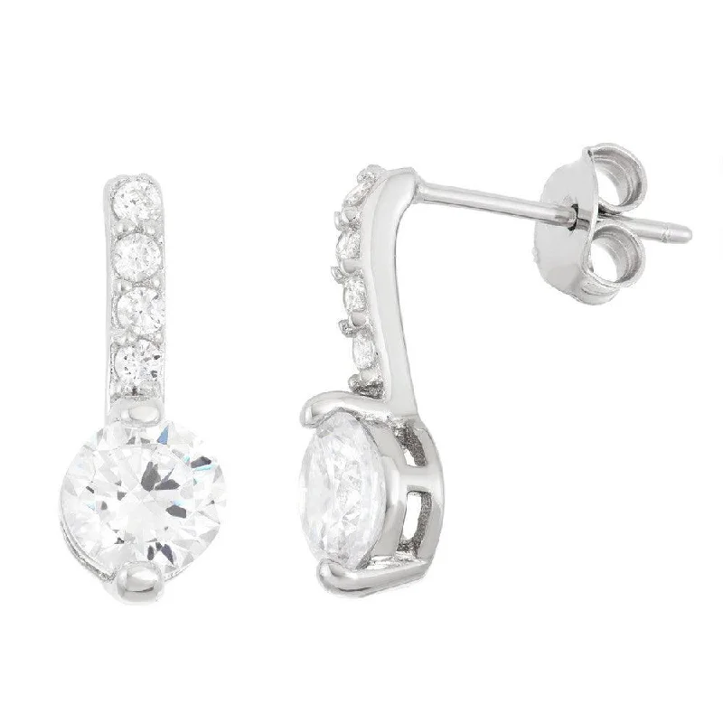 women’s custom earrings-Sterling Silver CZ Bar and CZ End Stud Earrings