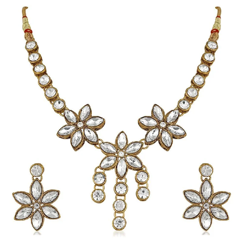 women’s vintage pendant necklace-Mahi Traditional Jewellery Kundan and Artificial Pearl Floral Necklace Set with Earrings for Women (VNCJ100252WHT)