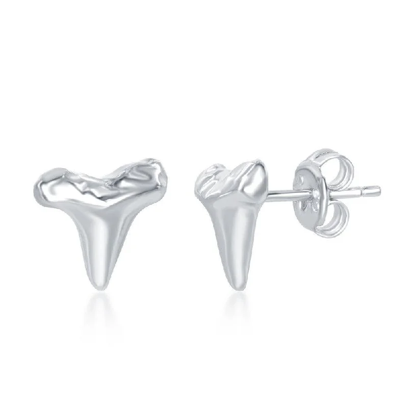 women’s crystal stud earrings-Sterling Silver Shark Tooth Stud Earrings